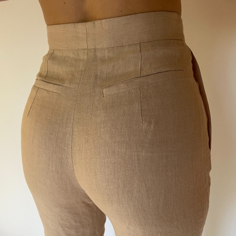 Tan Linen High Waist Sablyn Bell Pant